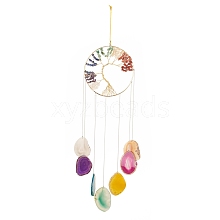 Chakra Flat Round with Tree of Life Wire Wrapped Wind Chimes HJEW-H054-01
