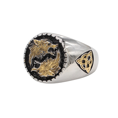 Wolf Pattern 304 Stainless Steel Finger Rings for Men FS-WGA3424-10-1