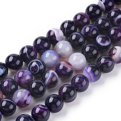 Natural Striped Agate/Banded Agate Beads Strands G-G582-6mm-52-1