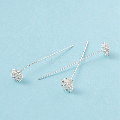 Brass Micro Pave Clear Cubic Zirconia Flower Head Pins KK-G413-01S-1