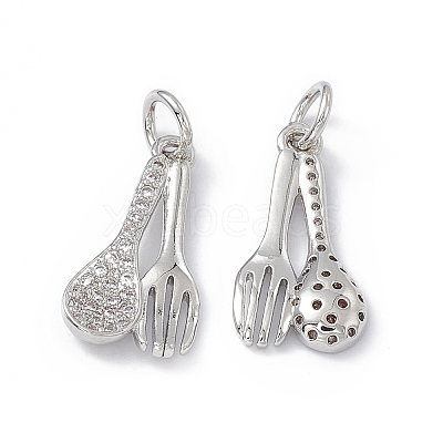 Rack Plating Eco-friendly Brass Micro Pave Clear Cubic Zirconia Tableware Pendants KK-B065-11P-1