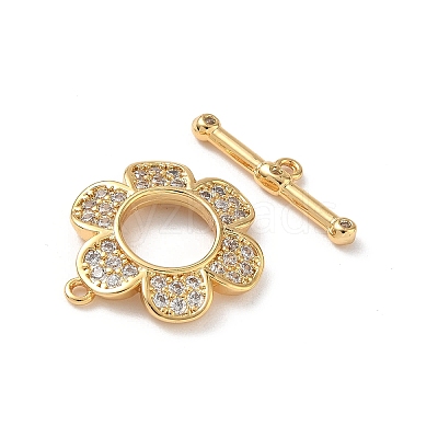 Brass Micro Pave Clear Cubic Zirconia Toggle Clasps KK-D504-08G-1