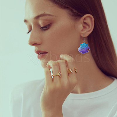 5 Pairs 5 Colors Shell Shape Resin Dangle Earrings with Iron Pins EJEW-FI0001-78-1