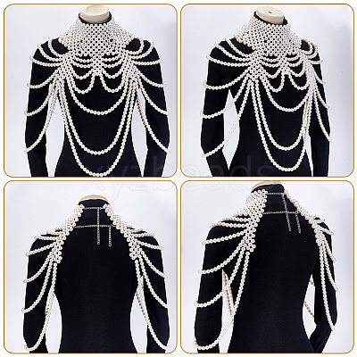 1Pc Imitation Pearl Round Beaded Multi-Layered Shoulder Body Chains for Women AJEW-GA0010-06-1