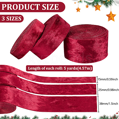 15 Yards 3 Styles Polyester Single Face Velvet Ribbons SRIB-BC0001-31C-1