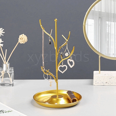 Iron Jewelry Display Stand with Tray ODIS-K003-05G-1