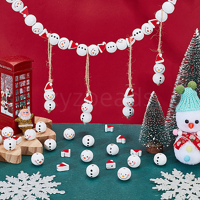 60Pcs 3 Styles Christmas Theme Printed Wood European Beads WOOD-PH0003-21-1