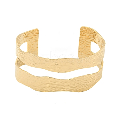 Ion Plating(IP) 304 Stainless Steel Textured Hollow Open Cuff Bangles BJEW-S151-01G-04-1