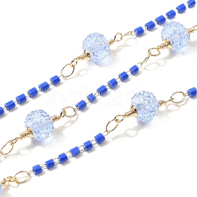 Brass Hexagonal Column Glass Seaded Beaded & Resin Round Beaded Link Chains CHC-G026-01E-1
