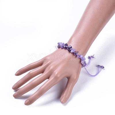 Adjustable Natural Amethyst Chip Beads Braided Bead Bracelets BJEW-JB04392-02-1
