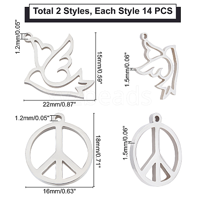 28Pcs 2Style 201 Stainless Steel Pendants STAS-UN0035-30-1