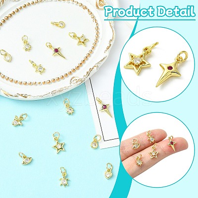16Pcs 8 Style Brass Micro Pave Cubic Zirconia Charms ZIRC-CJ0003-33-1