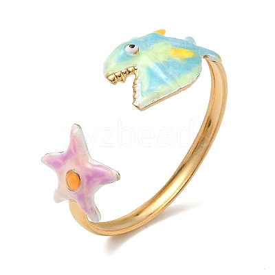 Ocean 304 Stainless Steel Enamel Cuff Bangles for Women LS-BJEW-F518-02E-G-1