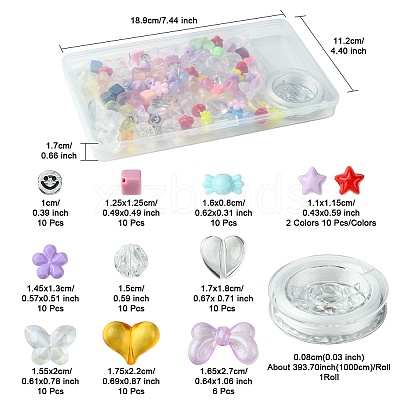106Pcs 11 Styles Transparent Mixed Colors Acrylic Beads with Strong Stretchy Beading Elastic Thread OACR-FS0001-60-1