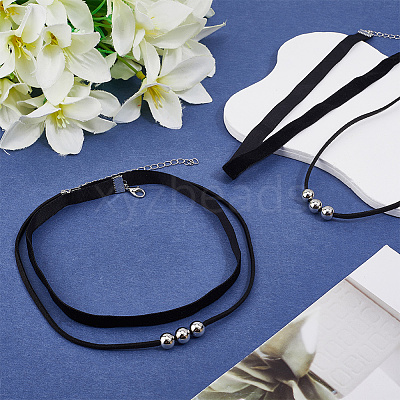 4Pcs 2Styles Alloy Round & Black Velvet Double Layer Choker Necklaces NJEW-WH20002-11A-1