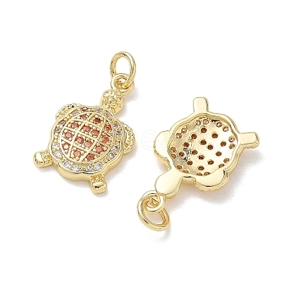 Brass Micro Pave Orange Red Cubic Zirconia Pendants KK-T085-21F-G-1