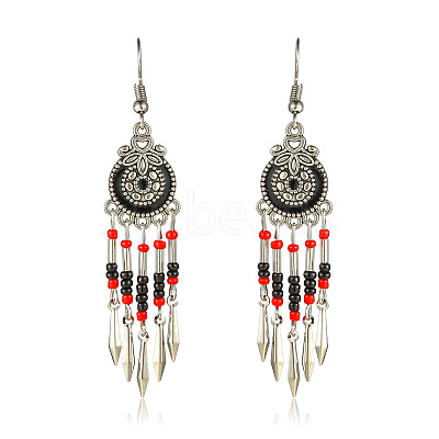 Bohemian Style Alloy Enamel Flat Round Tassel Chandelier Earrings FS-WG14215-02-1