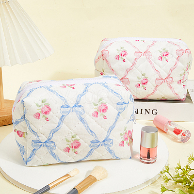 2Pcs 2 Colors Flower Print Cotton & Polyester Cosmetic Zipper Bag AJEW-CN0002-82-1