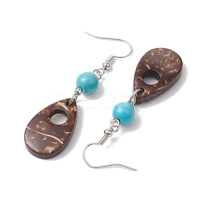 Teardrop Coconut & Synthetic Turquoise Dangle Earrings for Women EJEW-JE05892-1