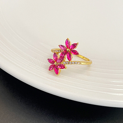 Flower Brass Micro Pave Cubic Zirconia Finger Rings for Women FS-WGC33AC-01-1