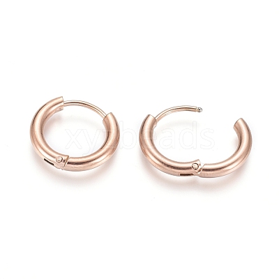 Ion Plating(IP) 304 Stainless Steel Huggie Hoop Earrings EJEW-F111B-16mm-RG-1