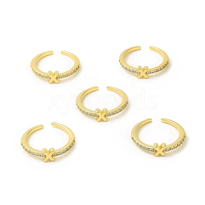 Clear Cubic Zirconia Initial Letter Open Cuff Ring RJEW-H120-09G-X-1
