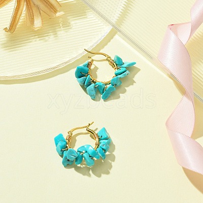 Synthetic Turquoise Chips Braided Hoop Earrings EJEW-JE04940-25-1