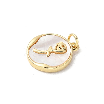 Brass Pave Natural White Shell Pendants KK-S522-13G-1