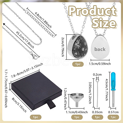 Natural Snowflake Obsidian Teardrop Urn Ashes Pendant 304 Stainless Steel Cable Chain Necklaces NJEW-OC0001-09A-1