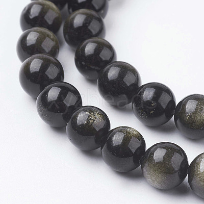 Natural Golden Sheen Obsidian Beads Strands G-C068-8mm-9-1
