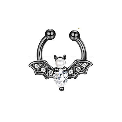 316L Stainless Steel Clear Cubic Zirconia Halloween Bat Clip-on Nose Septum Rings WG4B0C3-04-1