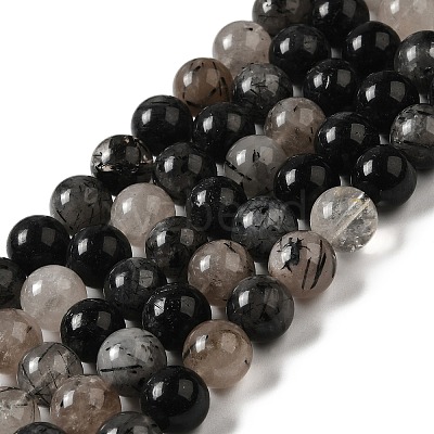 Natural Black Rutilated Quartz Beads Strands G-R447-10mm-03-01-1