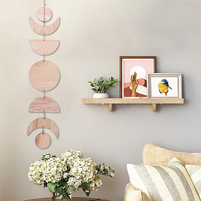 Moon Phase Wooden Pendant Decorations HJEW-WH0043-26A-1