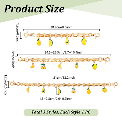 3Pcs 3 Styles Fruit Alloy Chains Bag Extender Chains AJEW-PH01583-1