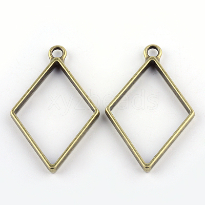 Rack Plating Alloy Rhombus Open Back Bezel Pendants LS-PALLOY-S047-14F-FF-1