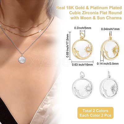 4Pcs 2 Colors Brass Micro Pave Clear Cubic Zirconia Pendants ZIRC-BBC0001-40-1