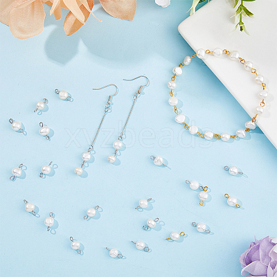 40Pcs 2 Colors Natural Freshwater Pearl Connector Charms PALLOY-AB00067-1