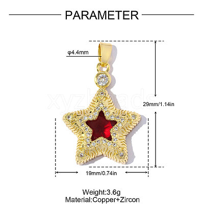 Brass Pave Red Cubic Zirconia Pendants CU-OY001-05G-1