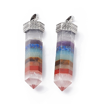 7 Chakra Mixed Gemstone Pointed Big Pendants G-P491-10AS-1