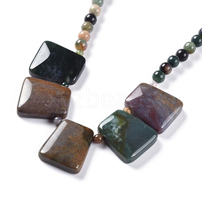 Round & Trapezoid Natural Gemstone Beaded Necklaces NJEW-F103-13A-1
