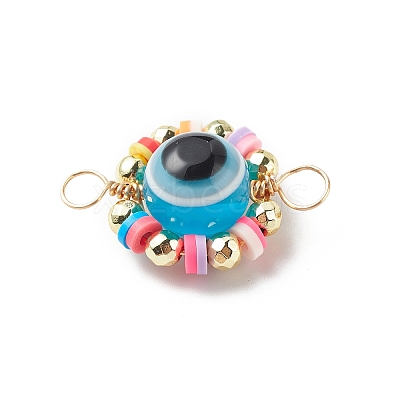 Evil Eye Plastic Copper Wire Wrapped Connector Charms PALLOY-JF01937-1