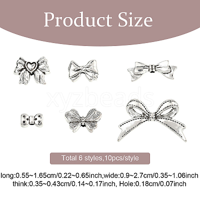 60Pcs 6 Styles Tibetan Style Alloy Beads TIBEB-YW0001-38-1