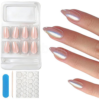 1 Bag ABS Plastic Mermaid Metallic Effect Press On False Nails MRMJ-CP0001-63-1