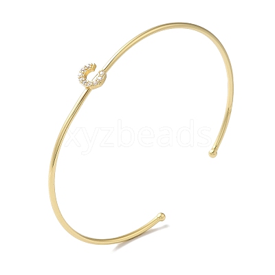 Rack Plating Brass Micro Pave Clear Cubic Zirconia Letter Open Cuff Bangles BJEW-A018-01G-C-1