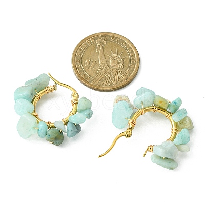 Natural Amazonite Chips Braided Hoop Earrings EJEW-JE04940-16-1