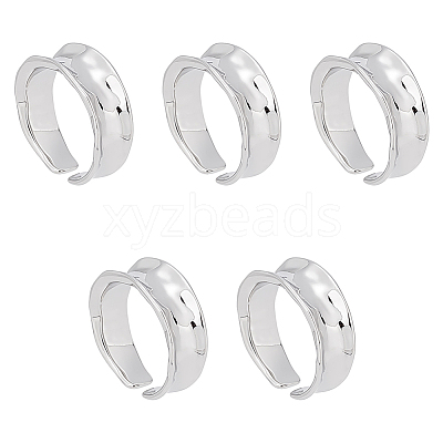5Pcs Brass Wave Open Cuff Ring for Women RJEW-UN0002-33P-1