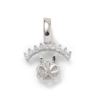 925 Sterling Silver Pave Clear Cubic Zirconia Crown Flower Pendant Bails STER-P068-03P-1