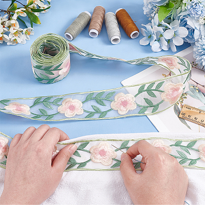 5 Yards Chinese Style Embroidery Organza Ribbons OCOR-FG0002-18-1