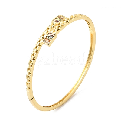 Colorful Cubic Zirconia Rectangle Hinged Bangle BJEW-L681-007G-1