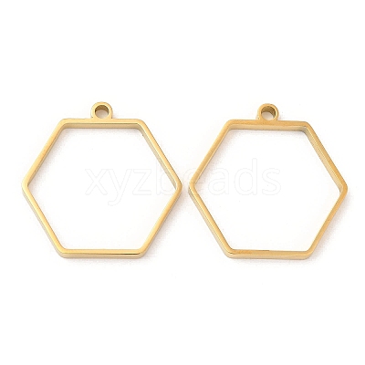 304 Stainless Steel Open Back Bezel Hexagon Pendants STAS-Z040-12G-1